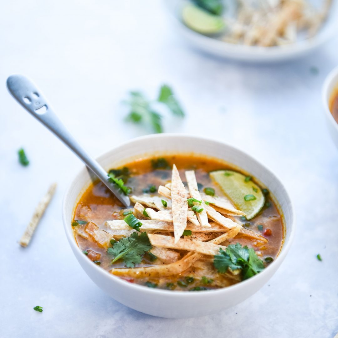 Easy, quick and vegan Corn and Tortilla Soup by Culinary Nirvana